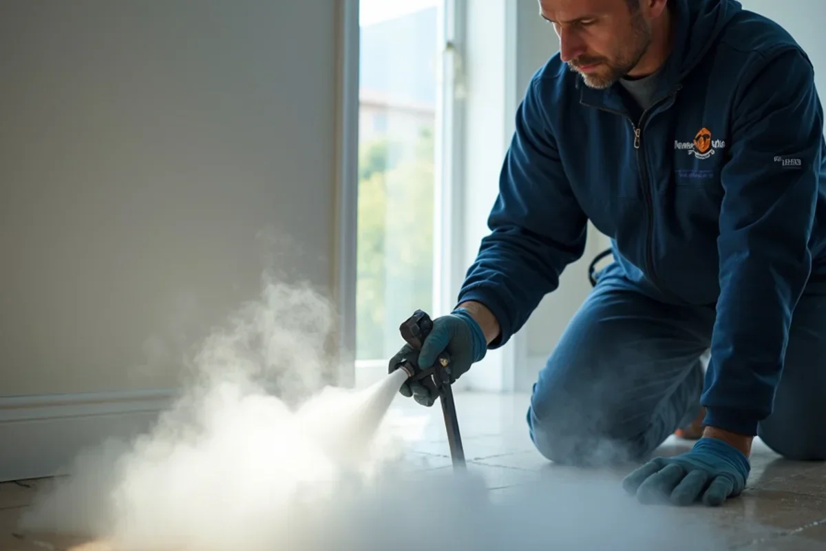 Ultra low volume fogger dispersing EPA registered antimicrobial mist into room cavity