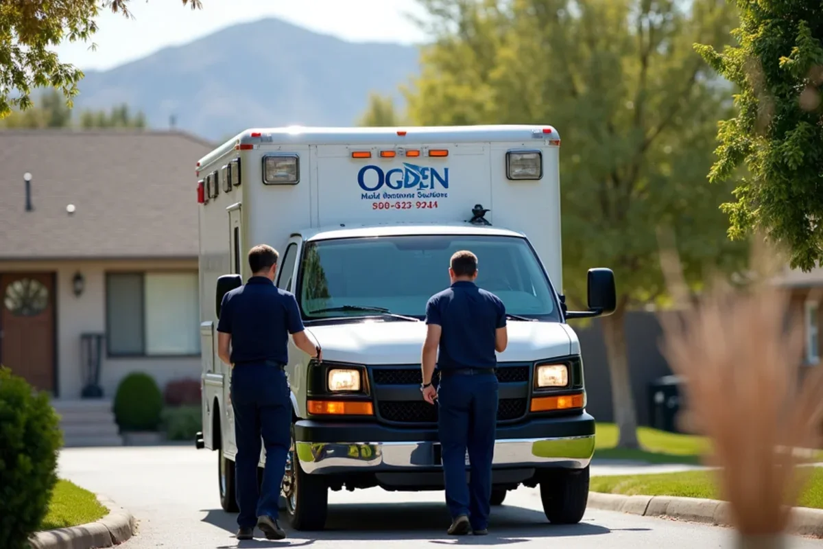 Ogden Mold Removal Solutions emergency restoration truck arriving at residential driveway