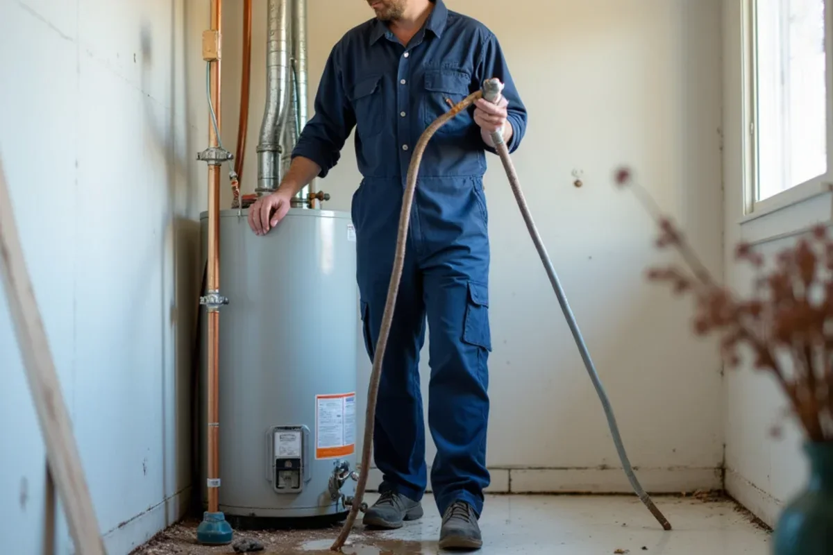 Cleaning standing water and replacing damaged drywall after water heater burst