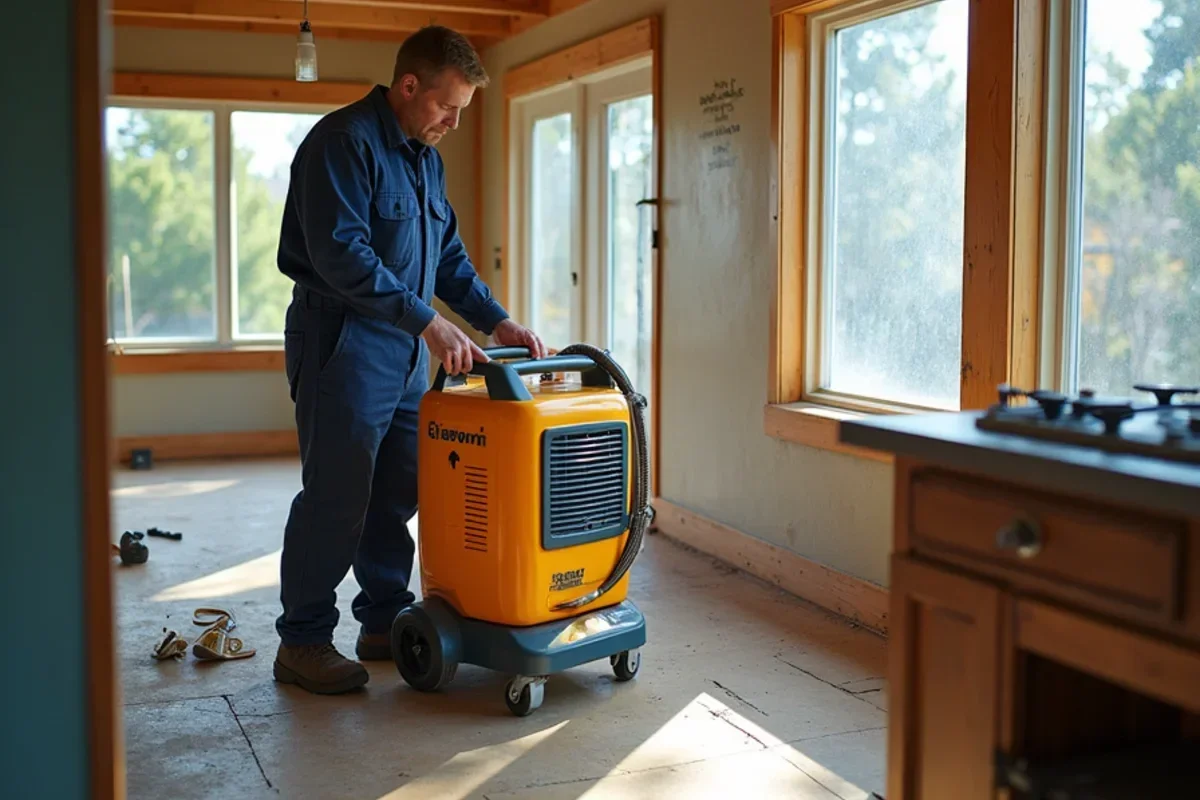 Low grain refrigerant dehumidifier operating inside mid century Roy rambler home