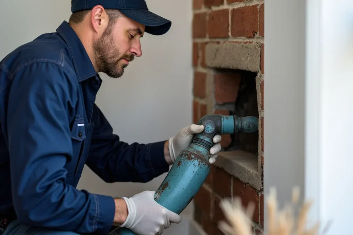 Injecting dry air into interior wall cavity after burst copper pipe in Washington Terrace