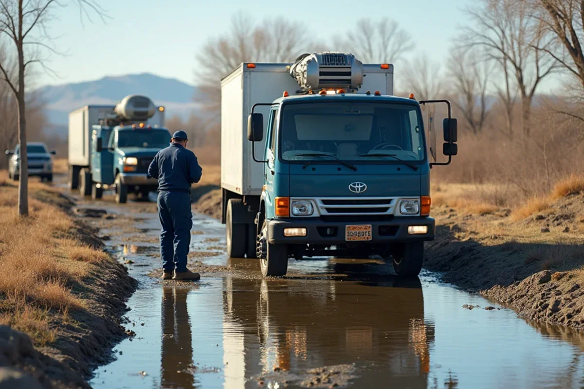 Water extraction equipment deployed along lower Weber River floodplain in Weber County
