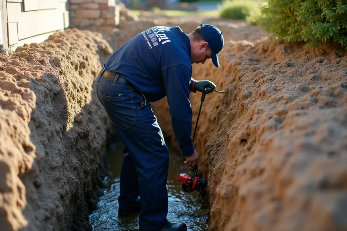 Technician extracting standing groundwater from deep finished basement in West Haven