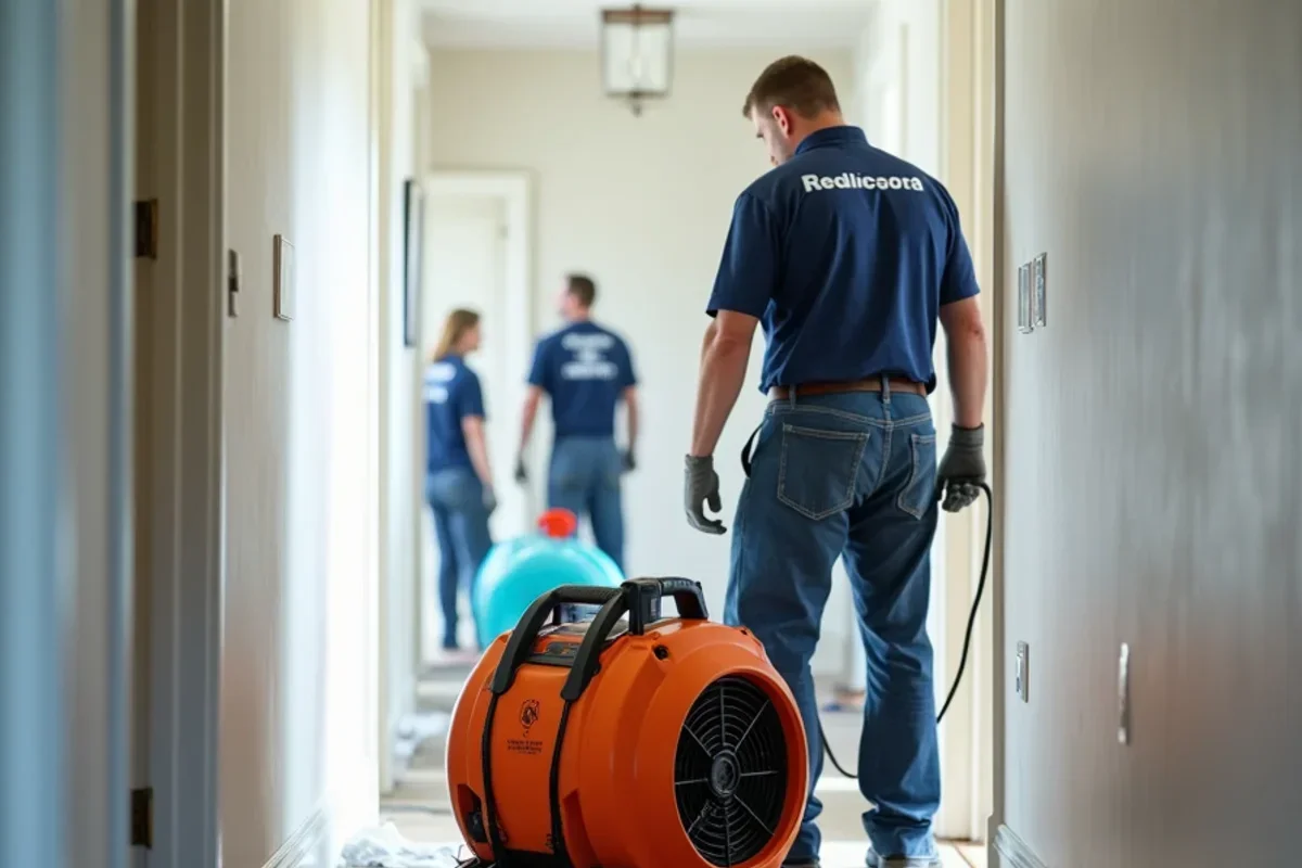 High velocity axial air movers directing airflow along baseboards and drywall in Ogden