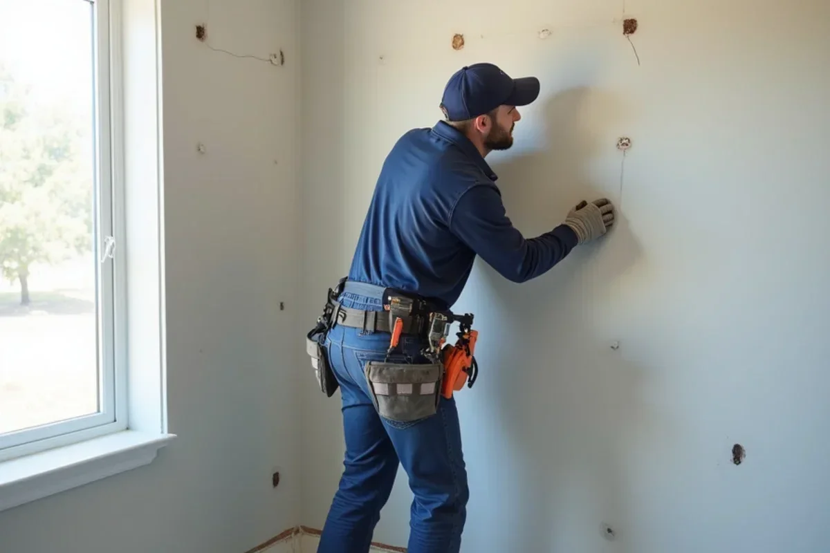 Craftsman hanging replacement sheetrock panels after complete structural drying